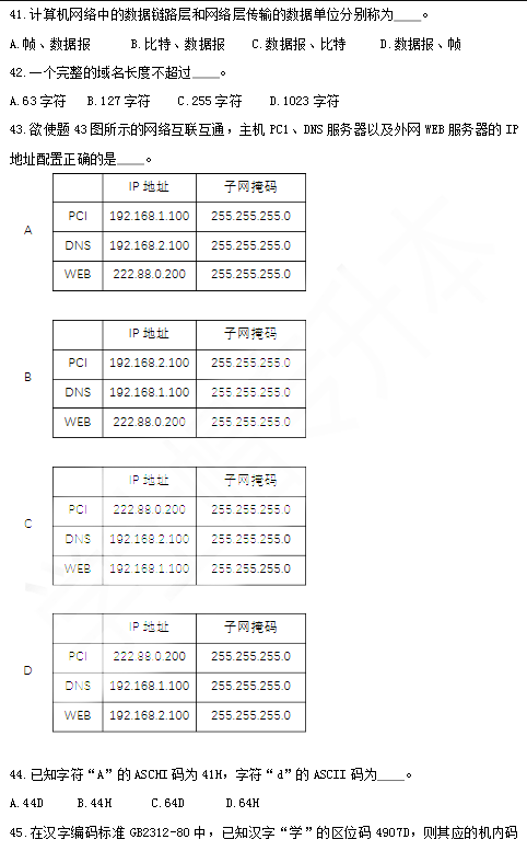 江苏专转本计算机历年真题